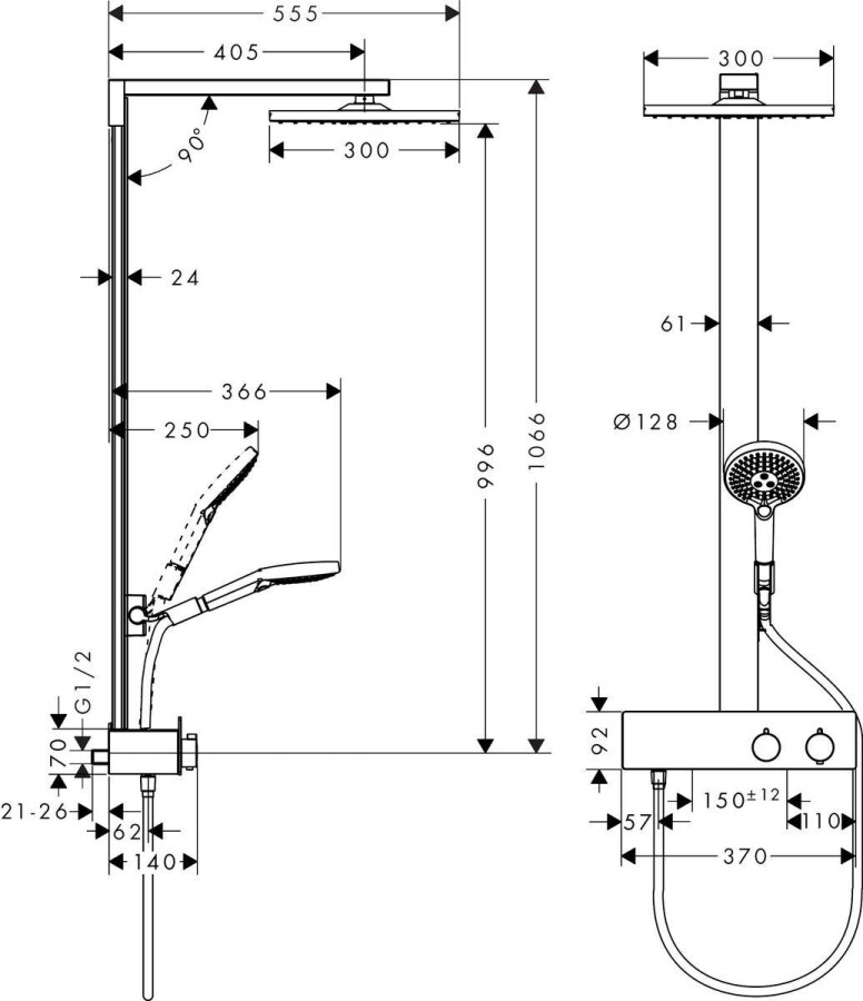 Hansgrohe Raindance E Showerpipe 300 1jet с термостатом ShowerTablet 350 хром 27361000