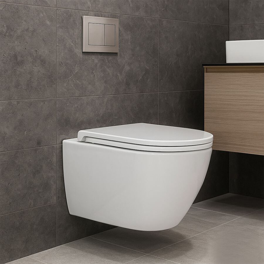 Унитаз подвесной Azario TERSO 495x360x370 безободковый, слив "Скрытое Торнадо" с быстросъемным сиденьем "Микролифт" AZ-092E-UQ3