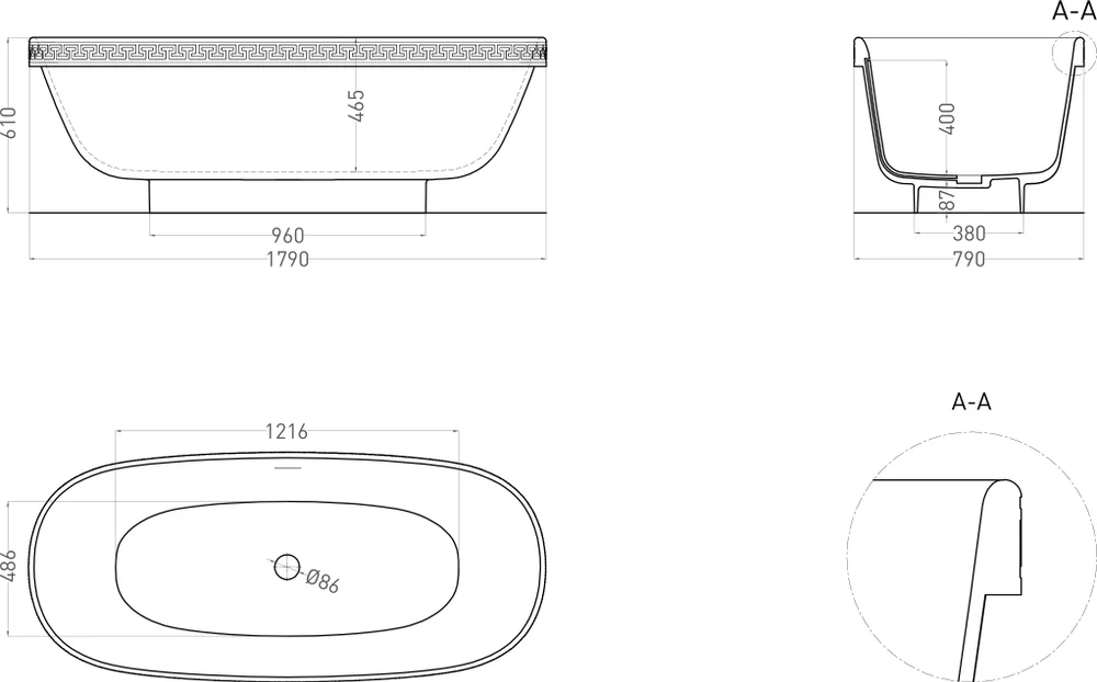 Salini Greca Meander S-Stone ванна овальная 180х80 103021M