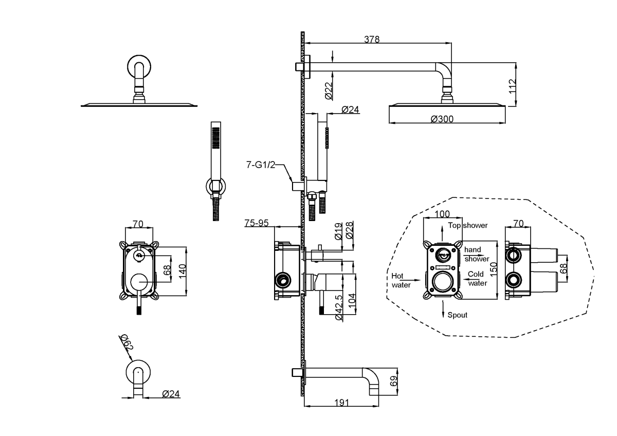 Душевая система с изливом Boheme Uno Brushed Bronze 464-2-BRB