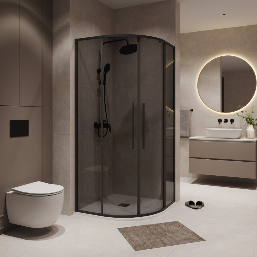 Душевое ограждение Niagara Nova NG-2827-34BLACK (100х100х195) четверть круга,черный матовый,двери раздвижные,стекло тонированное,1 место