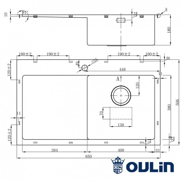 Oulin OL-FTR102R кухонная мойка cатиновая 85x50.6 см