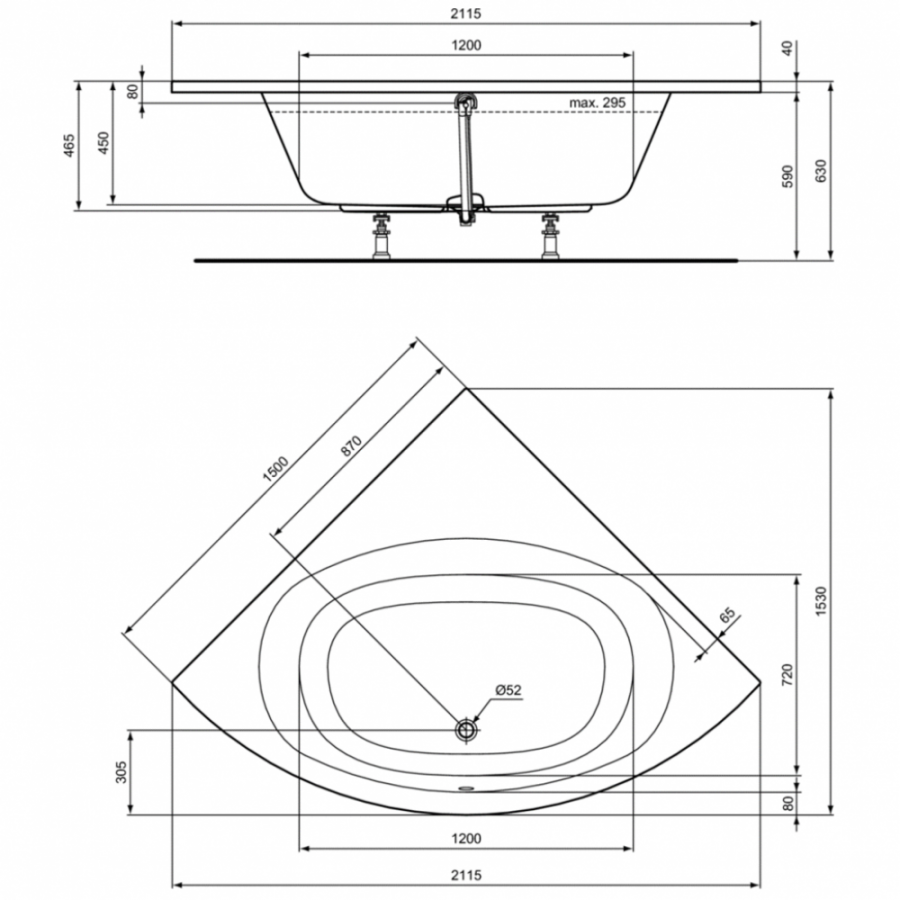 Ideal Standard Hotline ванна акриловая угловая 150х150 K275201