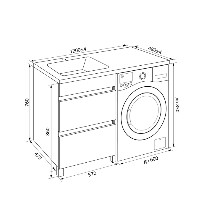 Iddis Optima Home тумба 120 см с раковиной левая для стиральной машины OPH12LBi95K