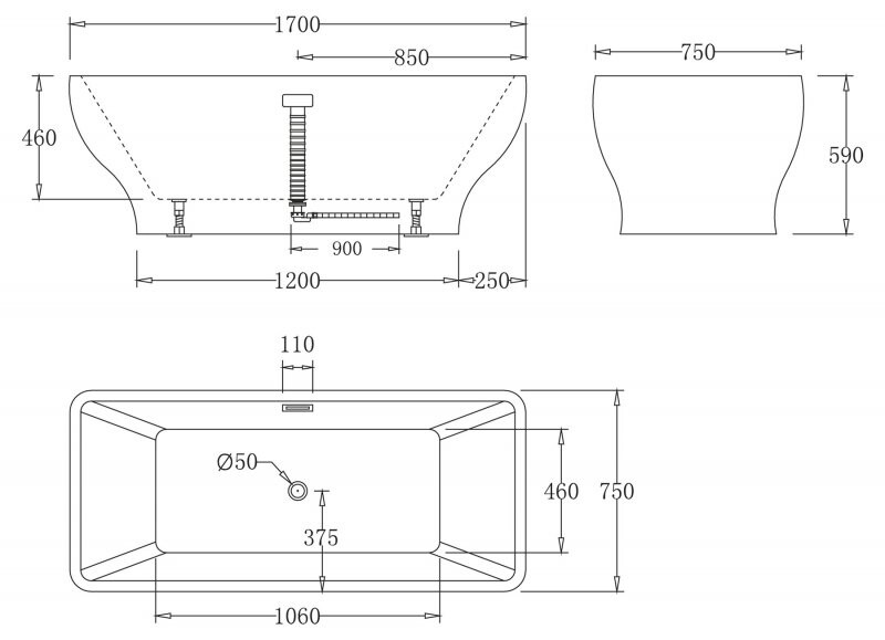 BelBagno BB73-1700 170*75 ванна акриловая прямоугольная