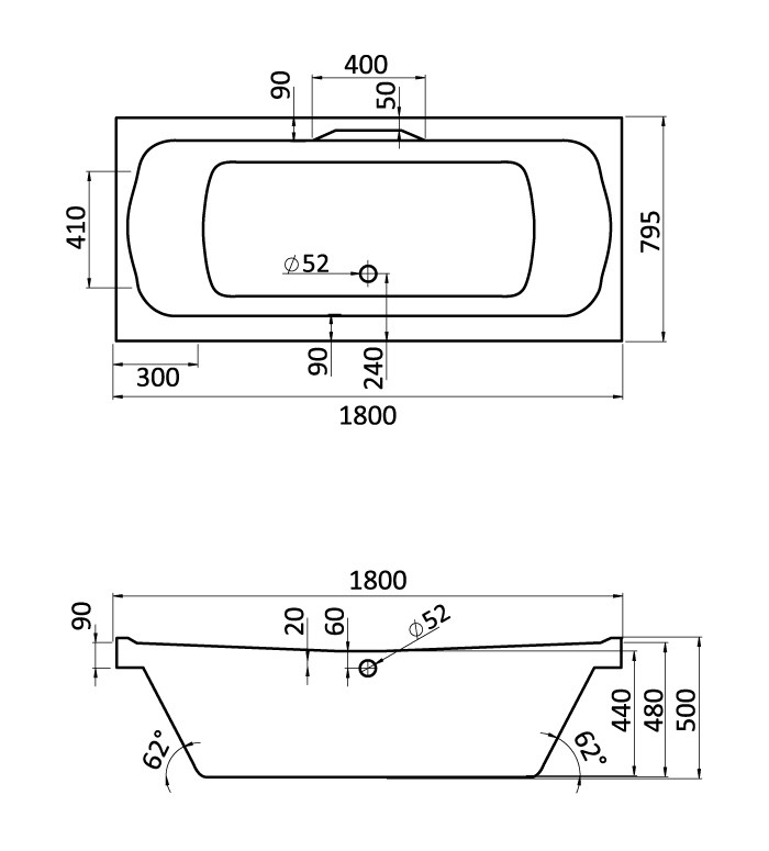 Santek Корсика 180*80 ванна акриловая прямоугольная 1.WH11.1.981