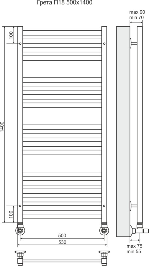 Terminus Грета П18 полотенцесушитель водяной 500*1400