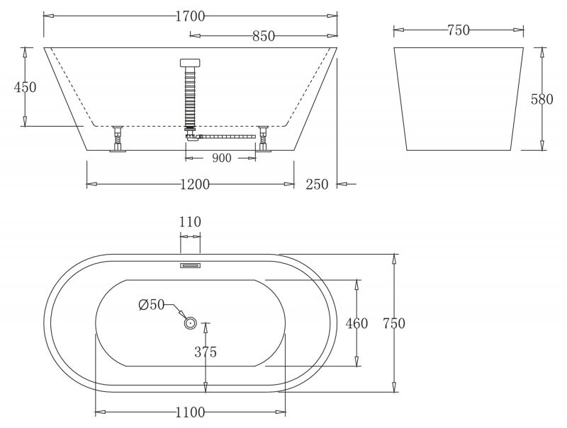 BelBagno ванна отдельностоящая овальная 170х75 BB61-1700-W0