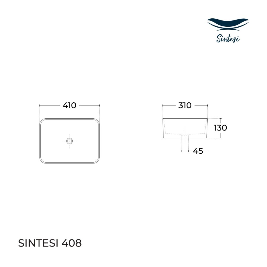 Раковина SinteSi накладная белая 410х310х130, без отверстия под смеситель SIN-LVB-APP-408