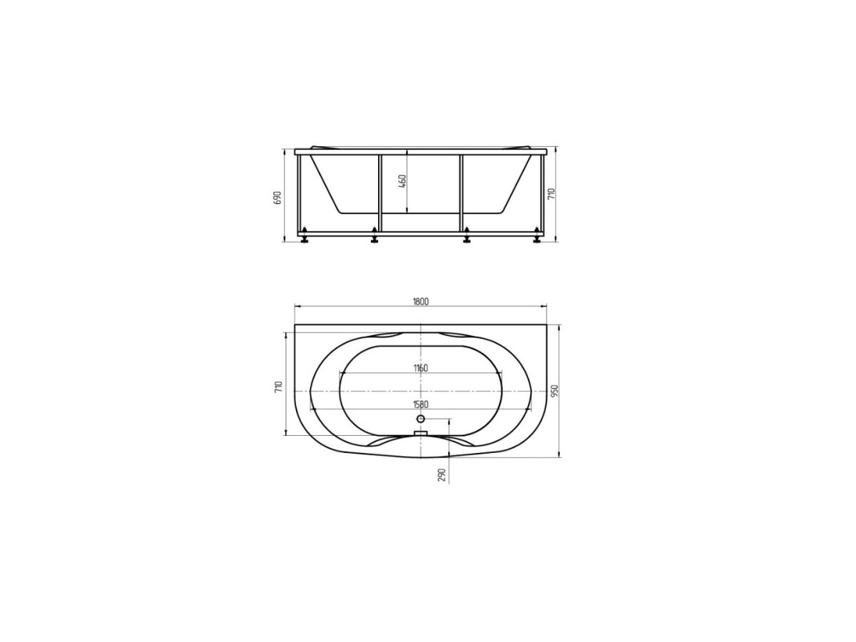 Aquatek Мелисса 180*95 ванна акриловая асимметричная с каркасом MEL180-0000006