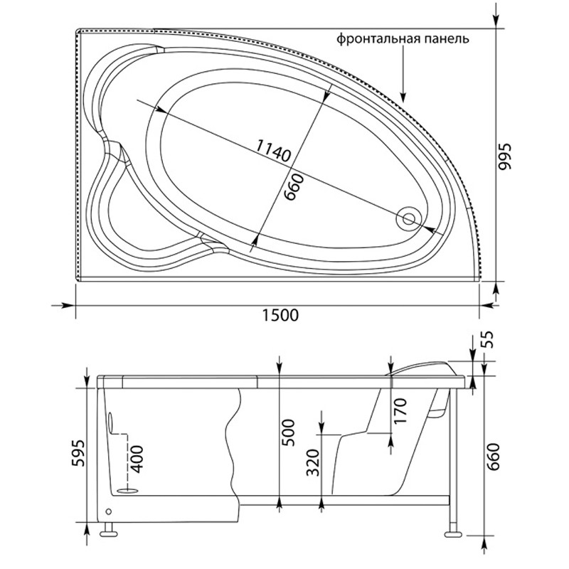 Aquanet Mayorca 150*100 ванная акриловая правая с каркасом 00205438