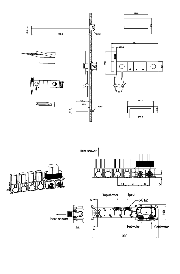 Душевая система трехпозиционная с изливом Boheme Zodiac Brushed Bronze 132-2-BRB