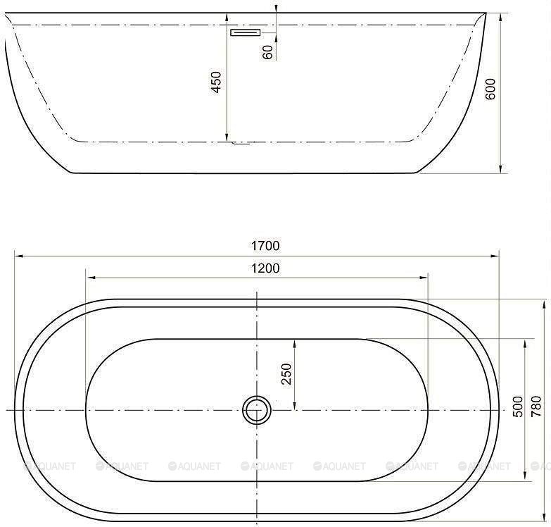 Aquanet Delight ванна акриловая овальная черная 170x78 см 00289723