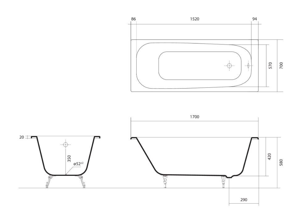 Aquatek Сигма ванна чугунная 170х70 AQ8870F-00