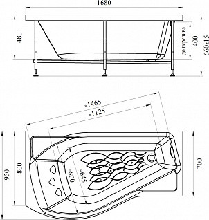Wachter Миранда 168x95 см ванна акриловая асимметричная с гидромассажем и фронтальной панелью хром правая