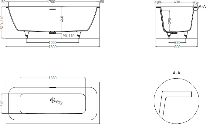Salini Orlanda Axis Kit S-Sense ванна прямоугольная 180х80 103312M