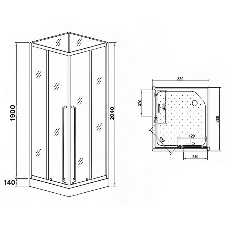 Душевая кабина Loranto 900x900x2150 без крыши, правосторонняя, белое заднее стекло, поддон 14 см, прозрачное стекло 4 мм, профиль черный CS-3008TM/W-90R