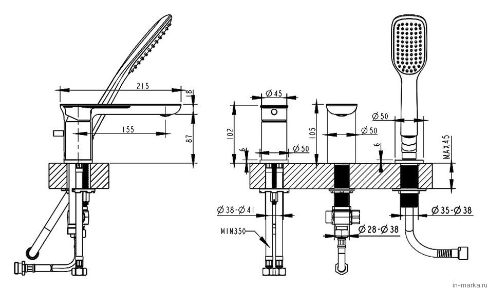 Bravat Gina F565104C-2-ENG смеситель на борт ванны хром