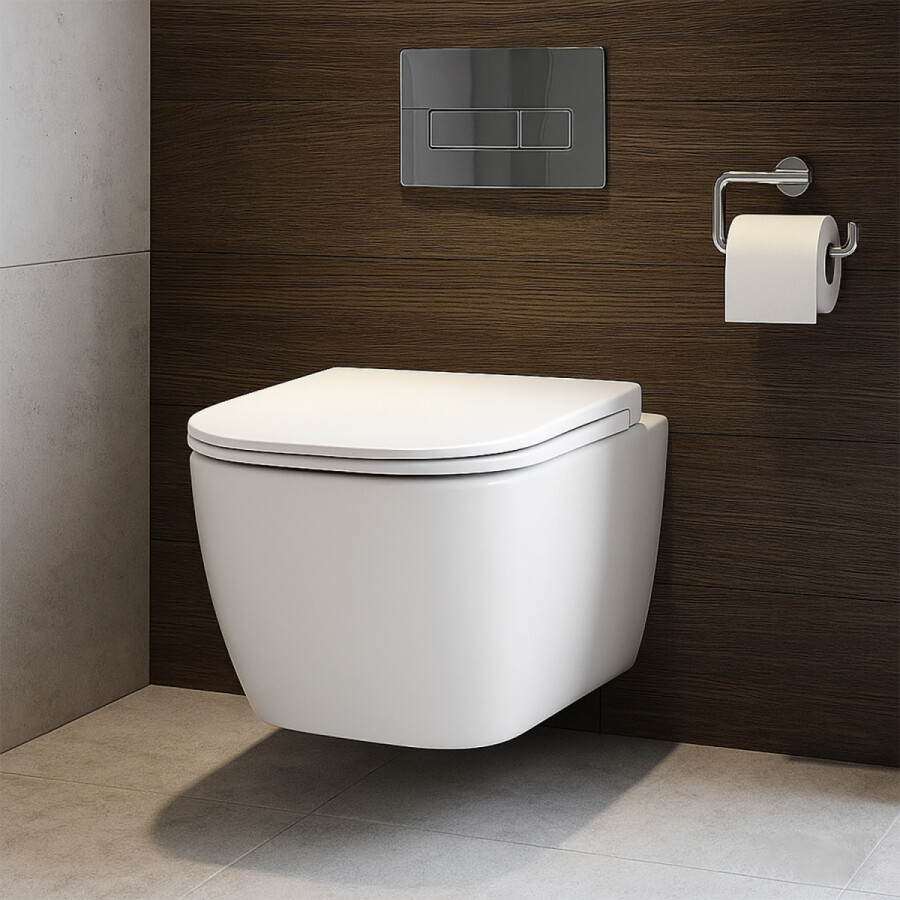 Унитаз подвесной Azario RIANO 350х490х350 безободковый, слив "Скрытое Торнадо", с быстросъемным сиденьем микролифт AZ-2808E