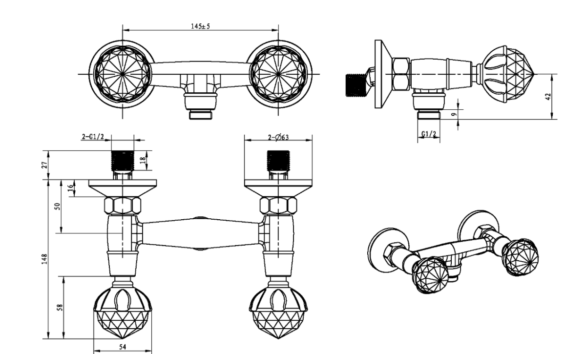 Смеситель для душа Boheme Imperiale Presente Золото с кристаллом Swarovski 334