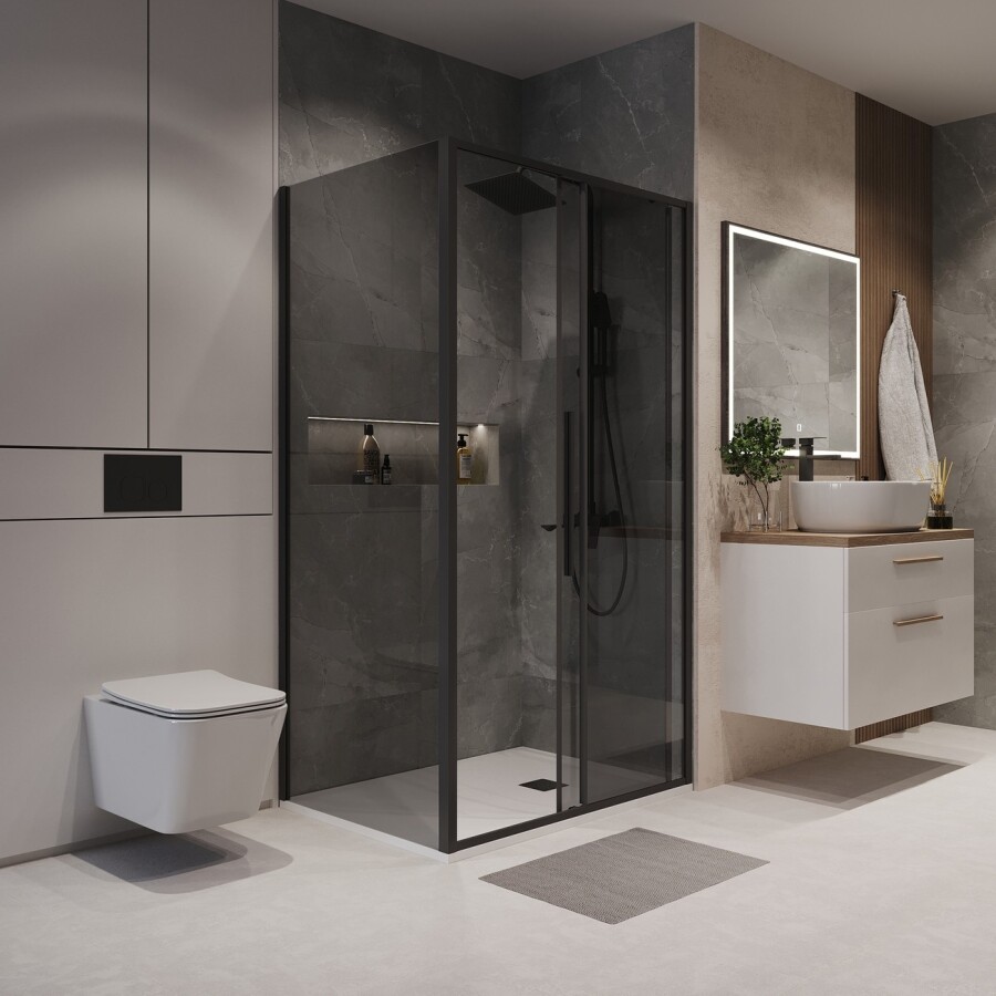 Боковая стенка Niagara Nova NG-TB80-34 (80х195) черный матовый,стекло тонированное,1 место