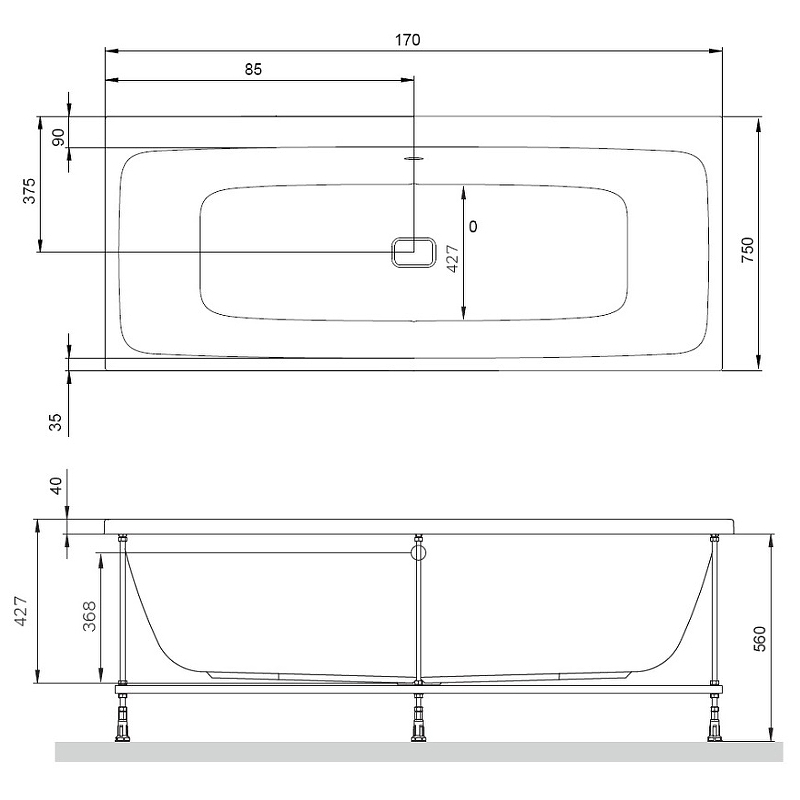 Am.Pm Func ванна акриловая 170х75 см W84A-170-075W-A