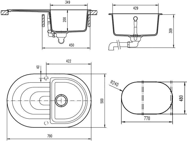 Teka Perla 45 B-TG 40144580 Мойка для кухни карбон 79x50 см