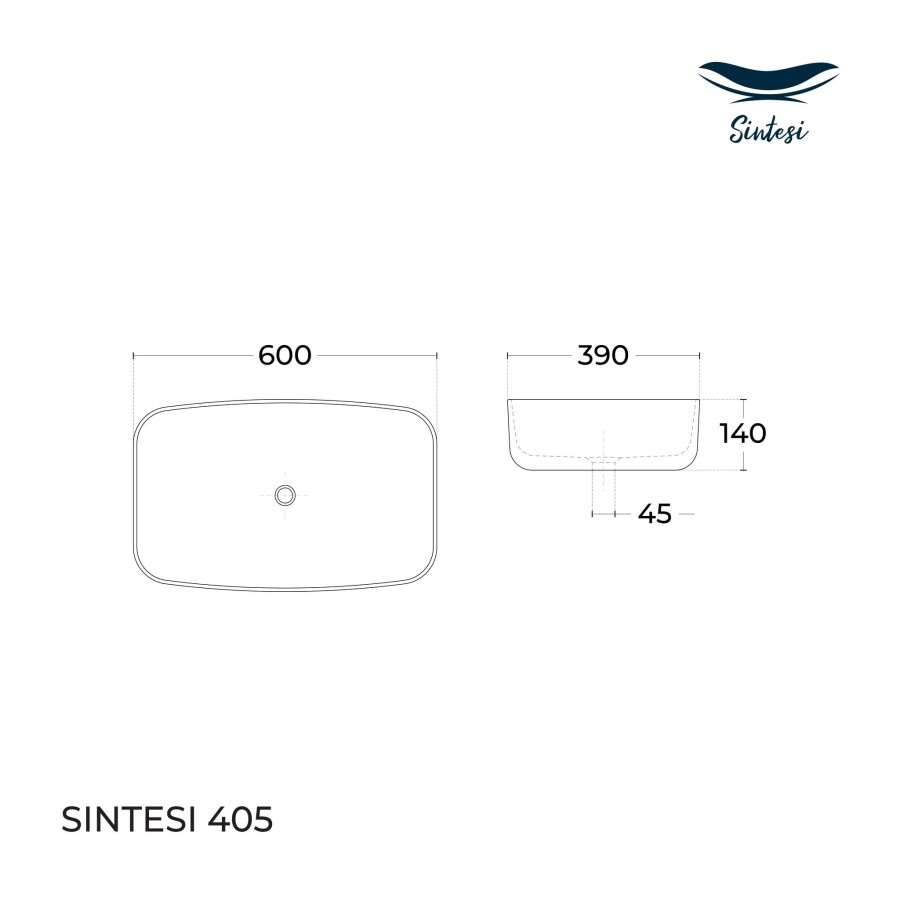 Раковина SinteSi накладная белая 600х390х140, без отверстия под смеситель SIN-LVB-APP-405