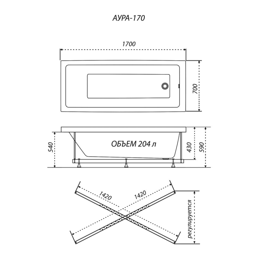 Triton Аура ванна акриловая прямоугольная 170х70