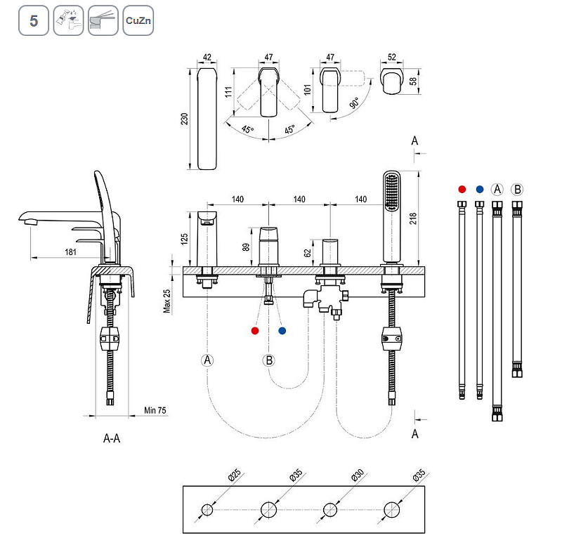 Ravak Flat FL 026.20 Смеситель на борт ванны черный матовый X070176