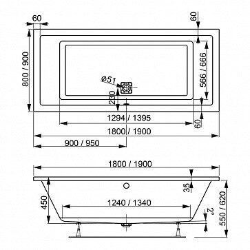 Ванна акриловая Vagnerplast Cavallo прямоугольная 180x80 белая VPBA180CAV2X-04