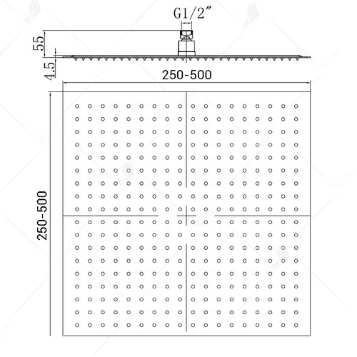 RGW лейка верхнего душа 50 см квадратная хром 21148250-01