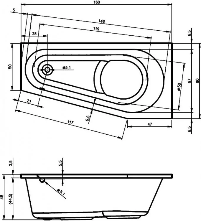 Riho Delta ванна акриловая 160х80 L BB8300500000000