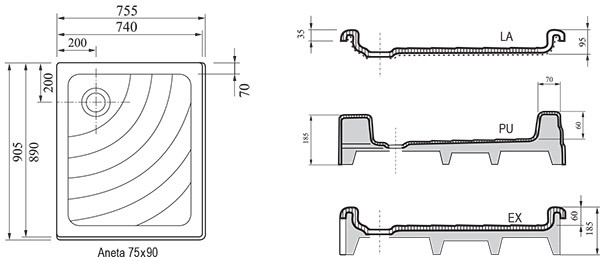 Ravak Aneta 75*90*18,5 LA душевой поддон акриловый A003701120