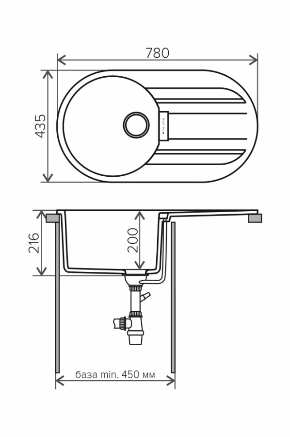 Tolero Loft TL780 кухонная мойка черный 43.5 х 78 см