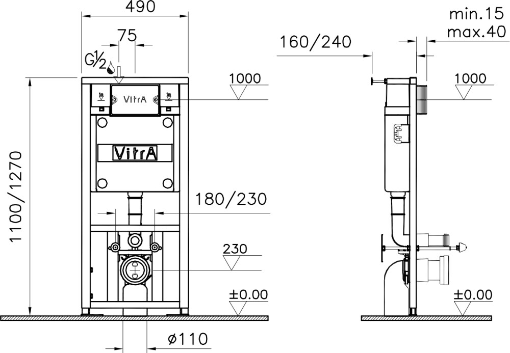VitrA Arkitekt 9005B003-7211 унитаз подвесной + инсталляция