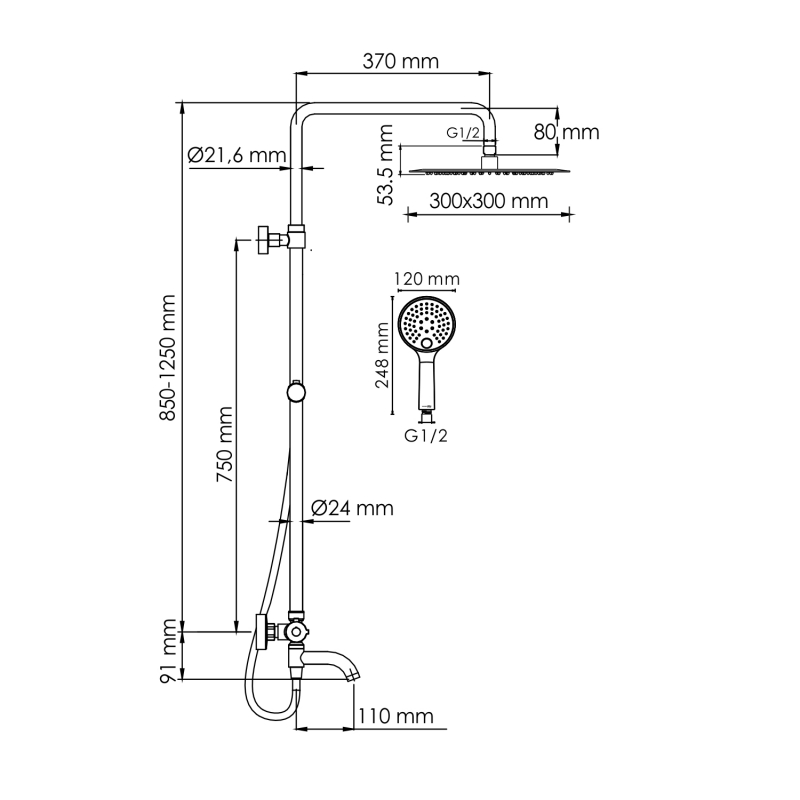 WasserKraft Sauer 7100 душевая система со смесителем A188.261.207.PG Thermo