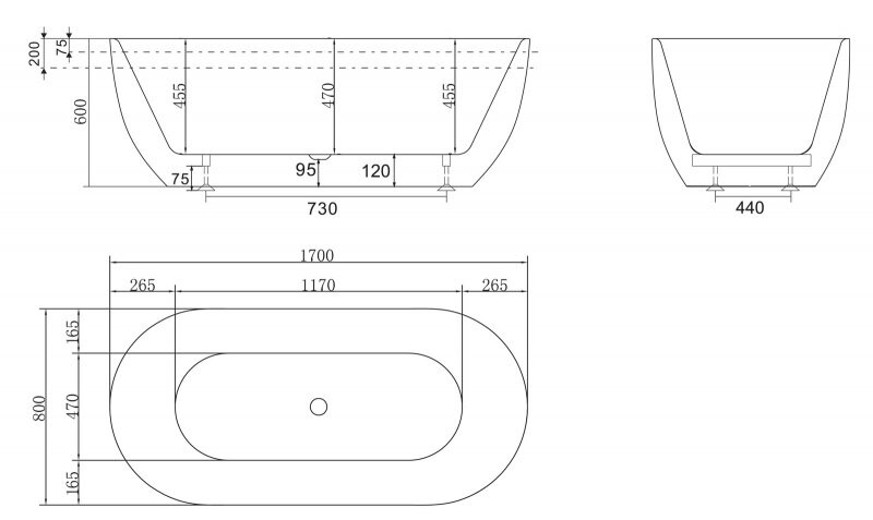 BelBagno BB70-1700-80 170*80 ванна акриловая овальная