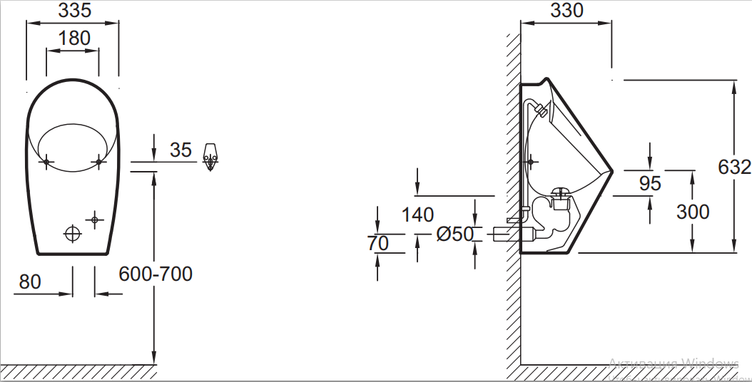 Jacob Delafon Patio E1548-00 писсуар c полным комплeктом аксeссуаров