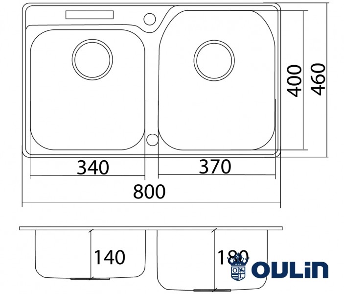 Oulin OL-H9910 кухонная мойка satin система POP-UP 80x46 см