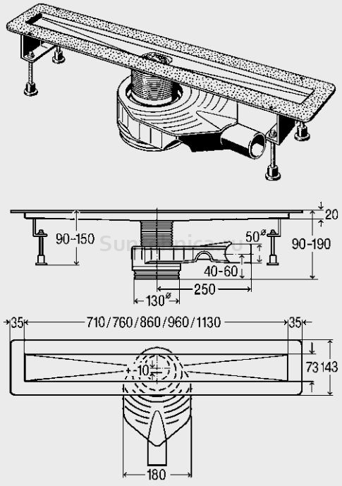 Viega Basic 655099 Душевой лоток 800 мм