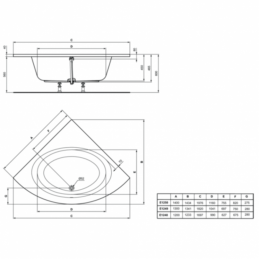 Ideal Standard Connect Air ванна акриловая угловая 120х120 E124801