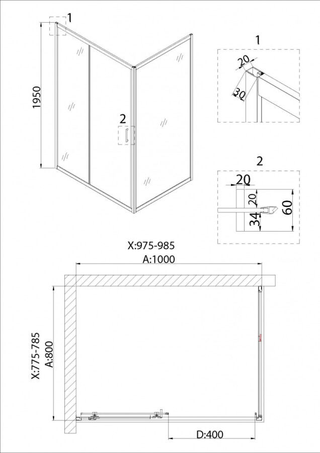 Душевой уголок 100x80 Niagara NG-82-10AB-A80B