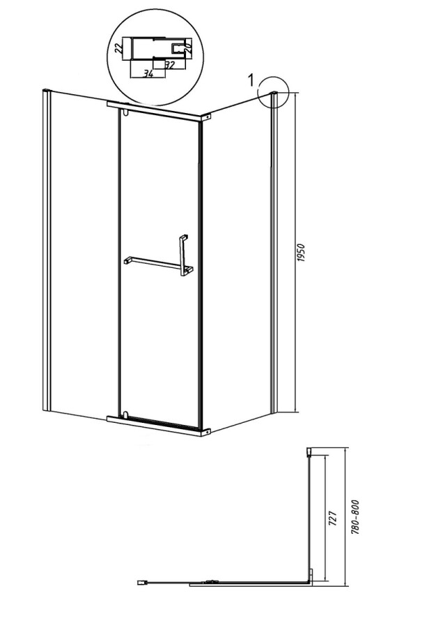 Боковая стенка Grossman Pragma 200.K33.03.80.10.02 (80х195) хром,стекло шиншилла, 1 место