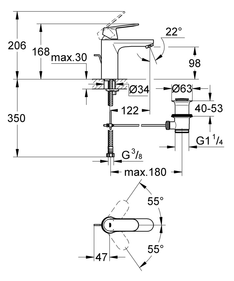 Grohe Eurosmart Cosmopolitan 23325000 смеситель для умывальника 35 мм