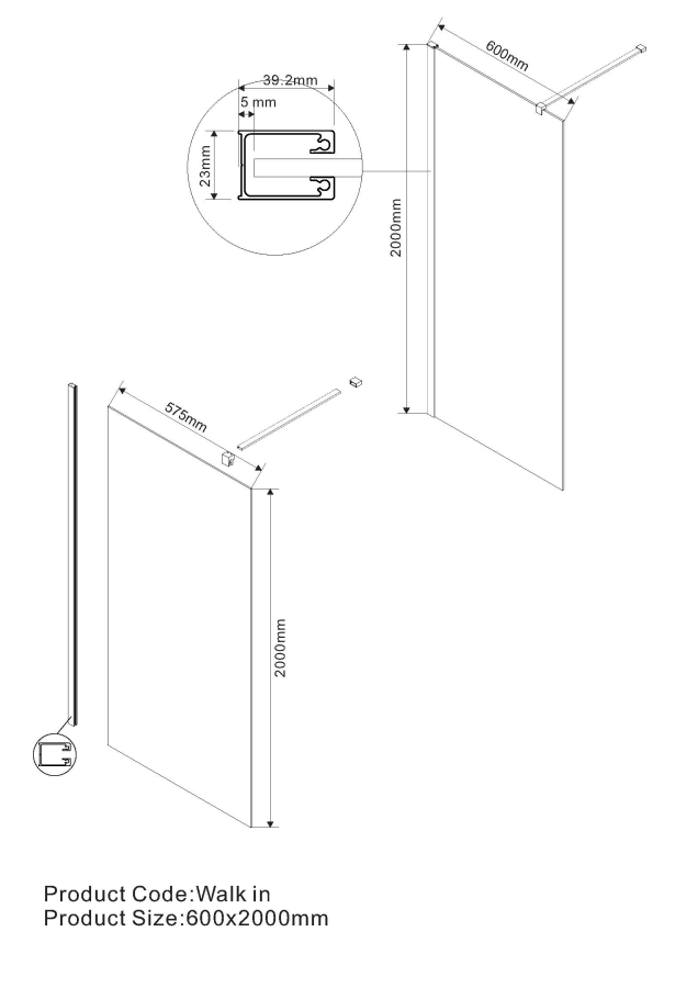 Vincea Walk-In душевая перегородка 60 см золото VSW-1H600CLG