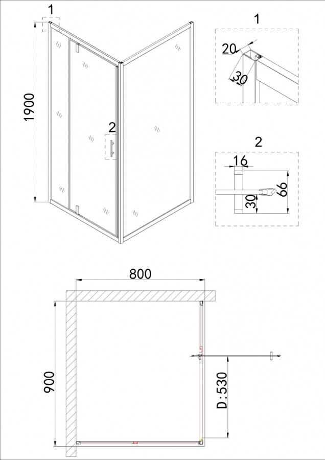 Душевой уголок 90x80 Niagara NG-63-9A-A80
