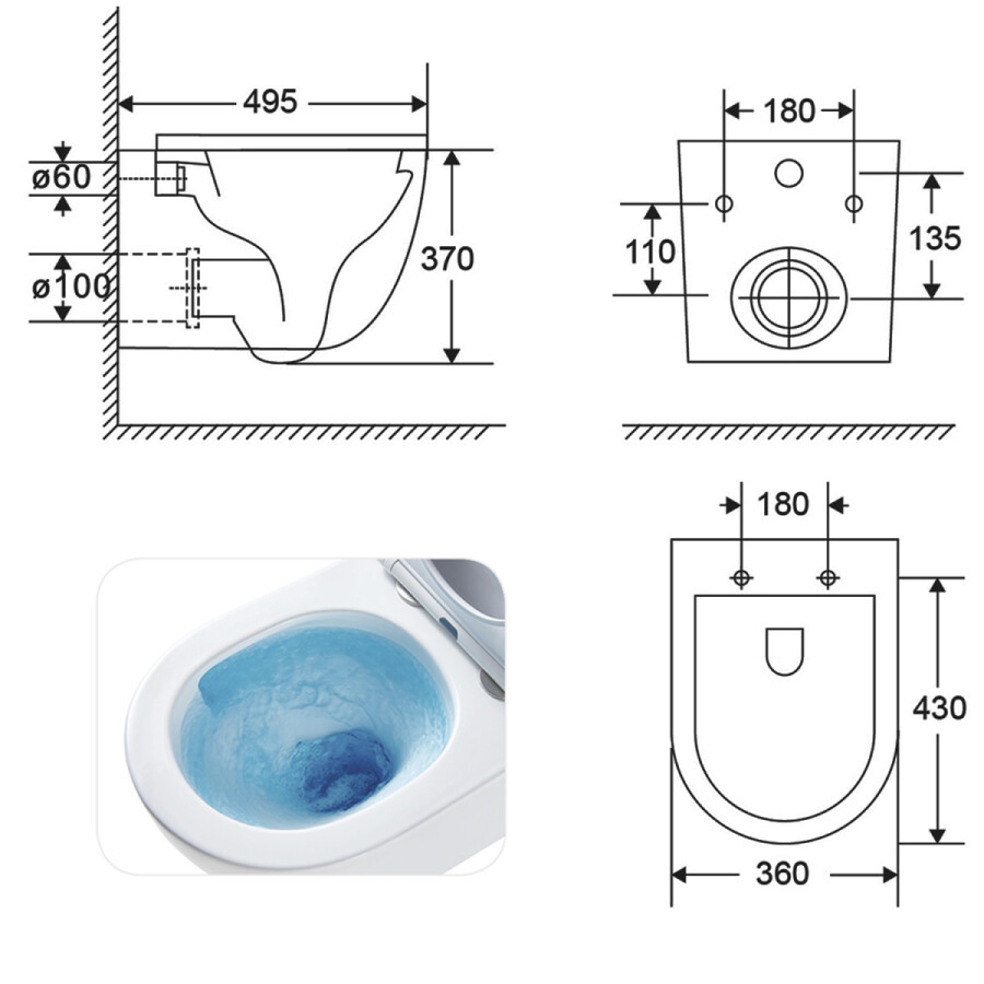 Унитаз подвесной Azario TERSO 495x360x370 безободковый, слив "Скрытое Торнадо" с быстросъемным сиденьем "Микролифт" AZ-092E-UQ3