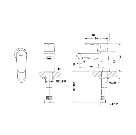Bravat Alfa F1120178CP смеситель для раковины хром 35 мм
