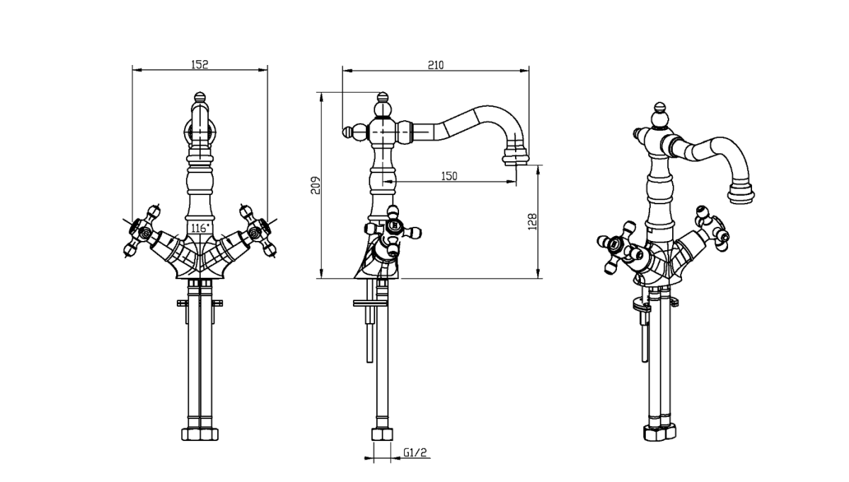 Смеситель для раковины высокий Boheme Tradizionale Oro Золото 292